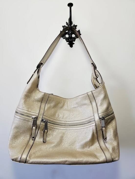 Tignanello Handbags - Tignanello Gold Leather Hobo Slouchy Shoulder Bag EUC